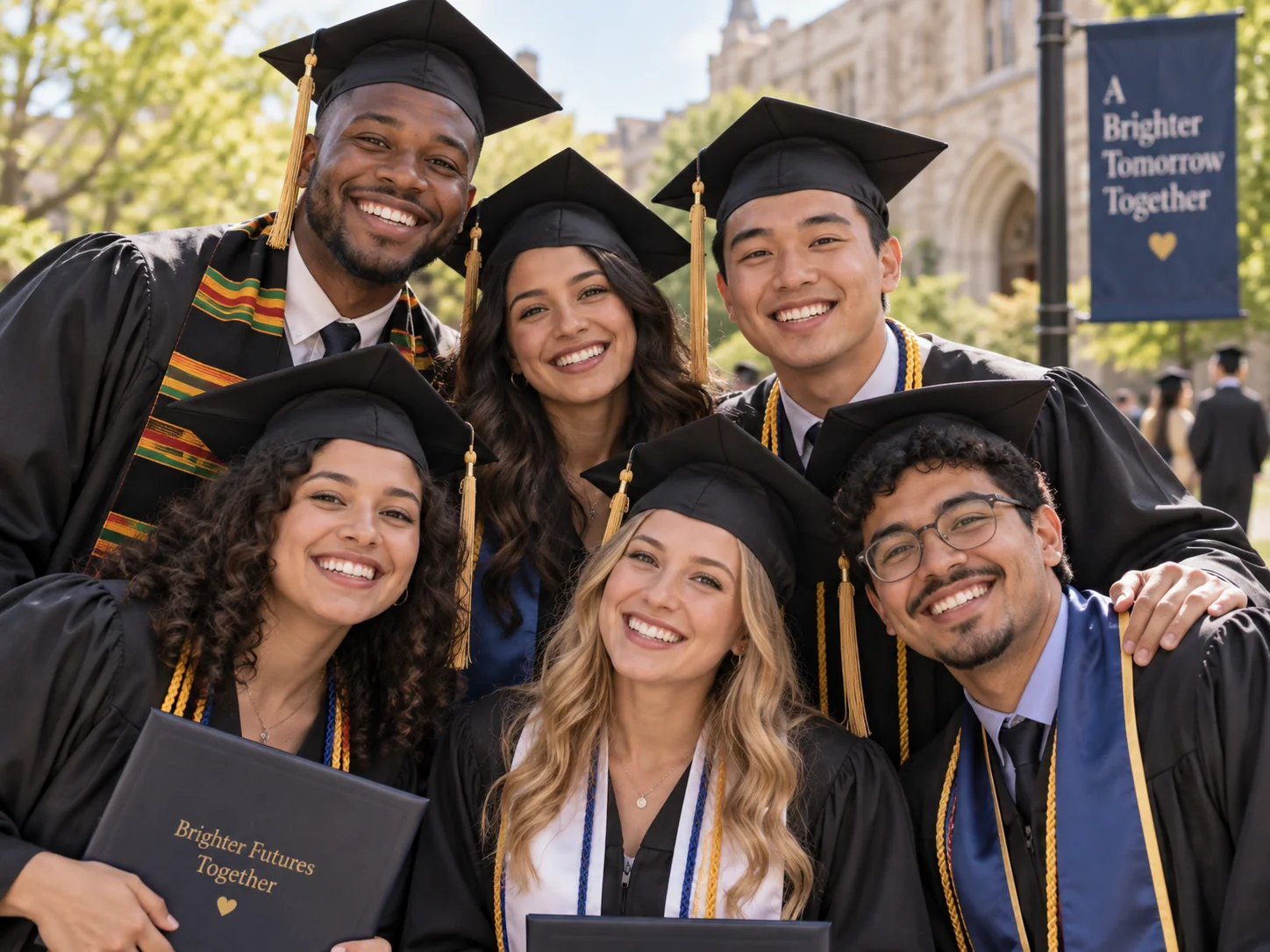 Diverse college graduates celebrating together